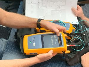 A network certification tester in use 