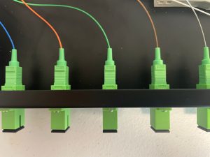 color coded wires with green connectors for structured cabling