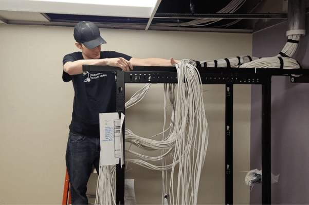 Verkada Access Control Installation 3 Skilled technician working on structured network cabling in a Fairless Hills, PA data center