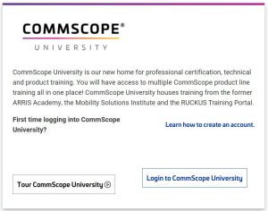Why CommScope Certification Matters for Network Cabling 3 CommScope University online training portal featuring certification courses, technical training resources, and account login options for network infrastructure professionals.