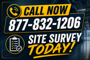 Structured Cabling in Philadelphia: Why Schools Invest? 2 Bridge Cable promotional graphic encouraging businesses to call 877-832-1206 to schedule a professional site survey for structured cabling, network infrastructure, and low-voltage installation services.