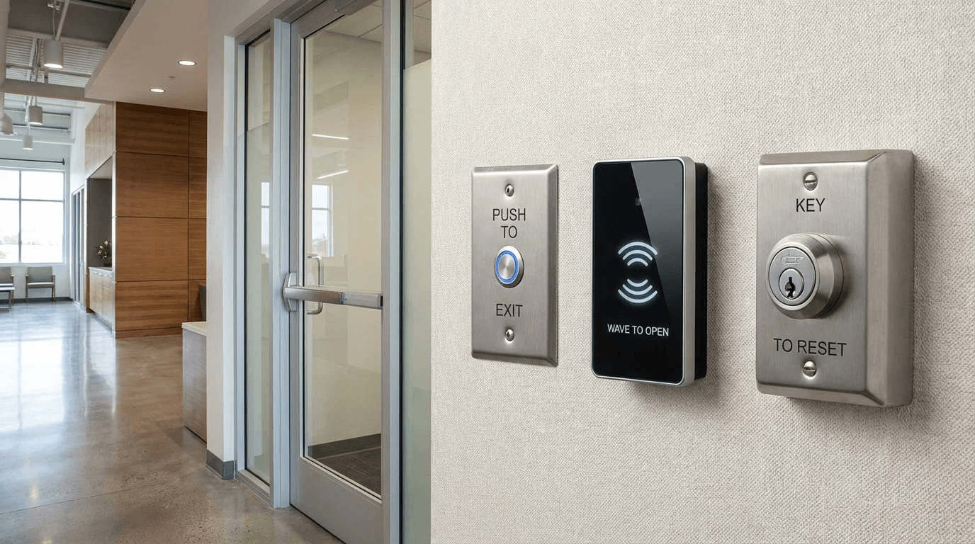 Home 198 access control reader push to exit button key override
