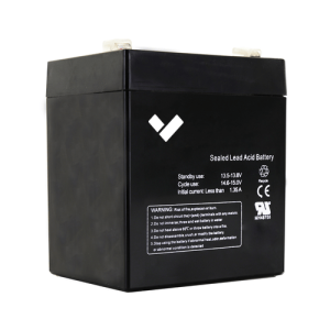 Why Does Access Control During a Power Outage Matter? 3 Black 12V 4Ah sealed lead acid battery with F2 quick-connect terminals, showing UL and CE certification labels and safety warnings.